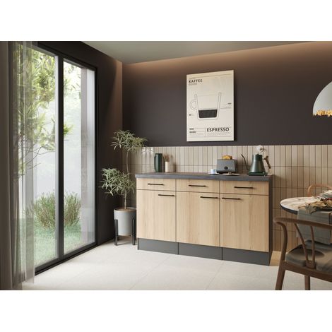 Sideboard Küchenschrank Schublade 150 cm Artisan Eiche Grau Oliver Respekta
