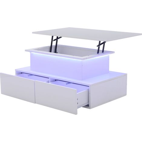 GagaTable basse LED blanche 4 tiroirs 90x55x41 cm (1/5)