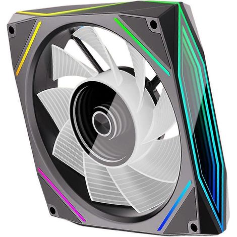 Ventilateur ARGB 12x12cm à contrôle PWM, roulement hydraulique, support d'éclairage asynchrone, fonctionnement silencieux, design de surface miroir, noir (Noir) (1/5)