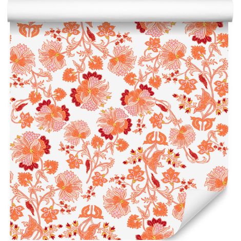 Papier peint à motifs de fleurs pêche et corail pour salon et chambre 50x1000 cm (1/5)