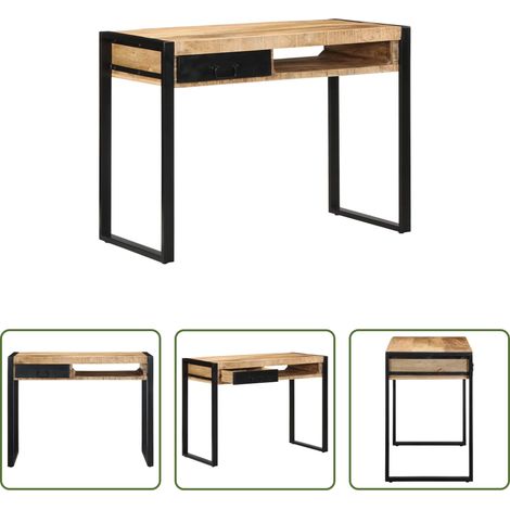 Rangement bureau - Bureau 100x50x75 cm bois de manguier brut massif (1/5)