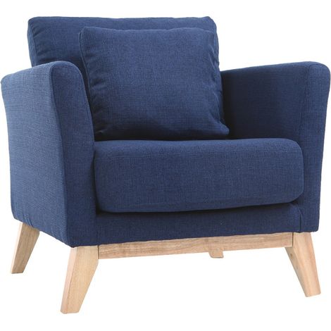 Fauteuil scandinave déhoussable en tissu bleu foncé et bois clair OSLO (1/5)