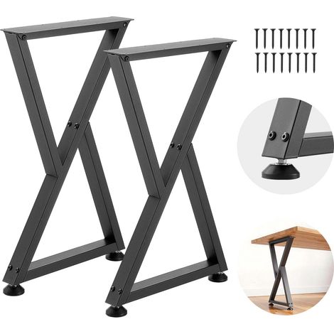 VEVOR Pieds de Table en Forme de Z 740x472 mm Lot de 2, Pieds de Bureau en Acier au Carbone, Charge Max. 1000 kg pour Bureau, Table a Manger, Etabli, Plan de Travail et Table de Bar, avec Patins, Noir