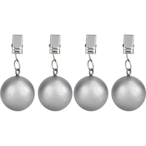 Lot de 4 clips de poids de rideaux en acier inoxydable très résistants pour rideaux, nappes, drapeaux, antirouille, prise en main stable, boule ronde (argent) (1/5)