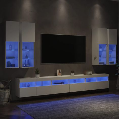 7-tlg. TV-Wohnwand mit LED-Leuchten Weiß (1/5)