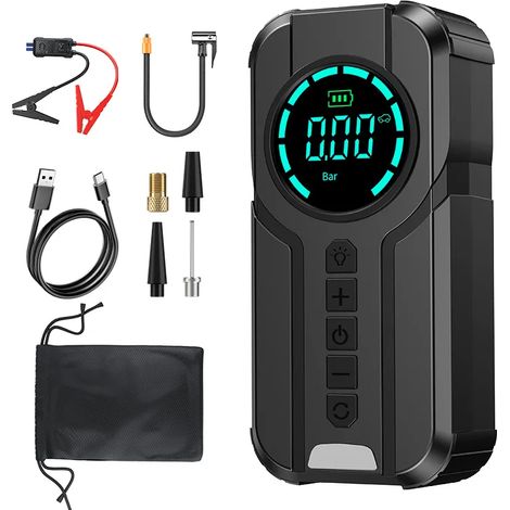 Démarreur de voiture portable multifonctionnel (avec pompe à air et pinces de batterie intelligentes) (1/5)