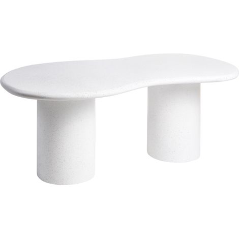 Mesa de comedor moderna para jardín 200 x 110 cm 6 plazas MgO forma ovalada irregular comedor exterior interior terrazo blanco Sirmione