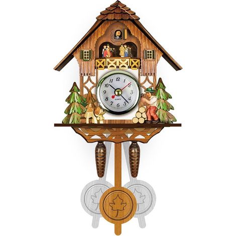 Horloge Coucou Murale Antique en Bois avec Pendule et Oiseau Automatique, Décoration Maison Campagne (1/5)