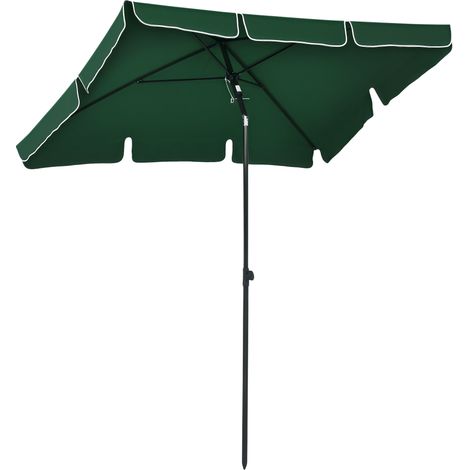 Parasol de jardin rectangulaire 2x1.3m inclinable avec mat en aluminium Vert et Noir