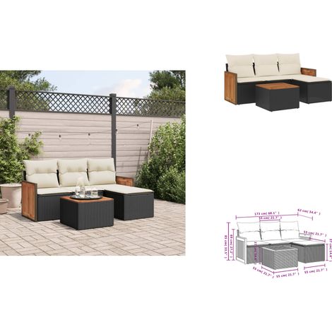 Salon de jardin 5 pcs avec coussins noir résine tressée - Ensemble Salon De Jardin - Meuble Extérieur - Jardin Design - Mobilier De Jardin - Chaise Lounge (1/3)