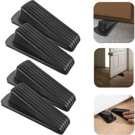Butées de porte en caoutchouc lot de 4 - coins anti-choc empilables pour tapis, carrelage et parquet, noir (1/5)