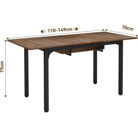 Puluomis – Table à manger extensible 110-149x70x75cm – Carrée en bois et métal – Style rustique – Joints de planches sans fente – Pour cuisine et salon (1/5)