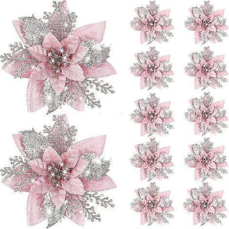 20 fleurs de Noël artificielles pailletées de 14,5 cm pour décorer un sapin de Noël ou pour souhaiter une bonne année. (1/5)