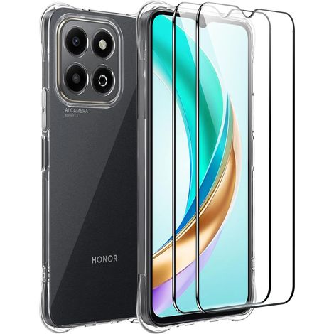Coque pour Honor X6B avec Film de Protection en Verre Trempé 2 PC, Coque en Silicone TPU Souple Transparent avec Case pour Appareil Photo,Antichoc