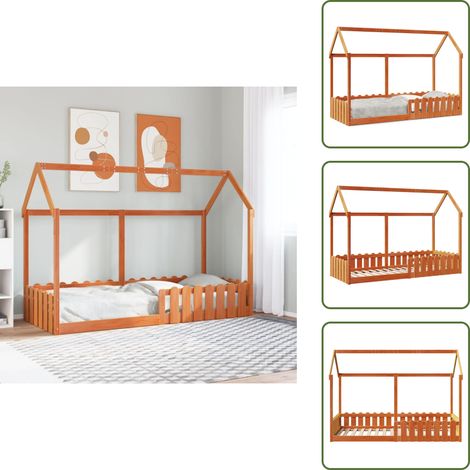 vidaXL Kinderbett Hausbett Wachsbraun 80x200 cm Kiefer (1/5)