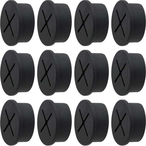 Passe-câbles de bureau, manchons en caoutchouc souple et silicone de 20 mm pour bureaux, tables et autres meubles, noir (lot de 12) (1/4)