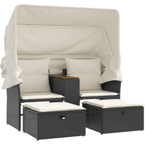 Maison Exclusive - Gartensofa 2-Sitzer mit Dach und Hockern Schwa