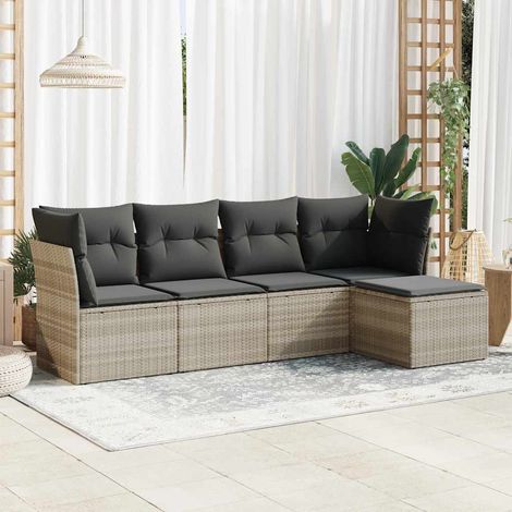 vidaXL Salon de jardin 5 pcs avec coussins gris clair résine tressée (1/5)