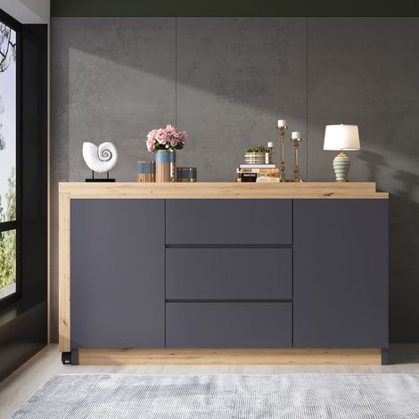 Schreibtisch mit feststellbaren Rollen – multifunktionales Design, 4 cm dickere, drehbare Tischplatte, fest arretierbar, Grau/Eiche, Faltbarer Schreibtisch, Eckschreibtisch, Sideboard,Dicke Materialie (1/5)