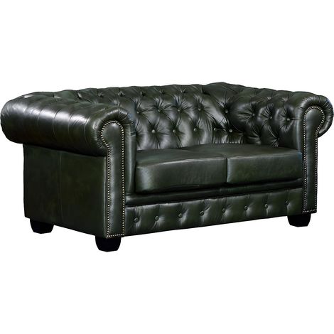Divano Chesterfield a 2 posti 100% cuoio di bufalo Verde imperiale - BRENTON (1/4)