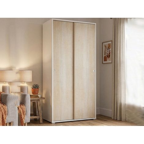 Dmora Guardaroba Dalia, Armadio a 2 ante scorrevoli e 4 ripiani, Mobile moderno multiuso per camera da letto, 100% Made in Italy, Cm 90x45h195, Rovere e Bianco, con imballo rinforzato (1/3)