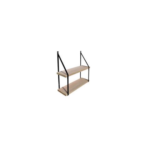Quincadeco – Étagère murale double peuplier 60 x 19 cm – Supports métal noir 50 cm – Fabrication française – Charge maximale 30 kg