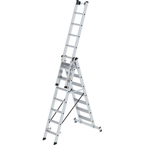 MUNK Stufen- Mehrzweckleiter mit Wandlaufrollen und Nivello® Traverse 3x7 Stufen (1/5)