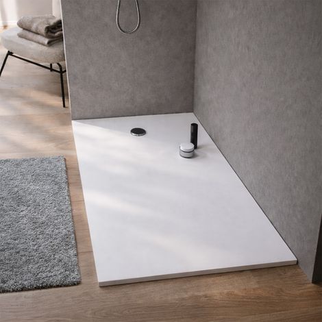 Piatto doccia 160x80x3.3 cm ultrasottile in Polibeton bianco opaco Soft-Touch - Rifilabile - NELSON (1/5)