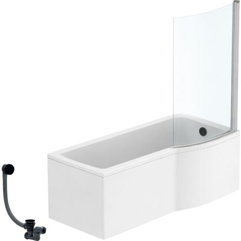 Pack baignoire bain douche 170 x 80 cm droite IDEAL STANDARD Connect Air + tablier + pare bain fixe + vidage Noir mat