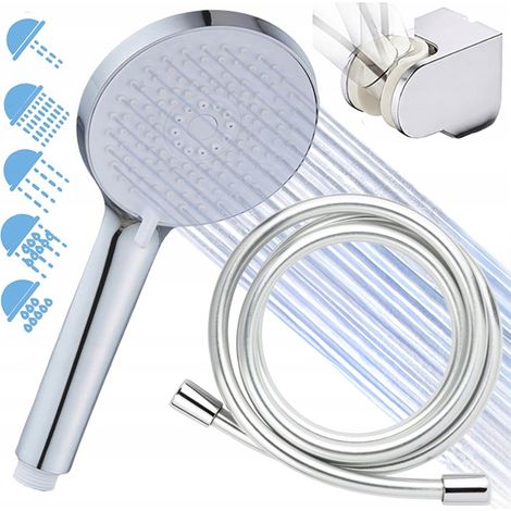 Conjunto de ducha: teleducha de 5 funciones + manguera + soporte cromado ajustable (1/5)
