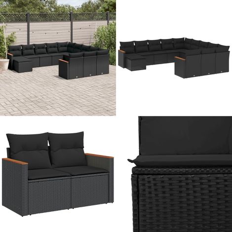 Salon de jardin 12 pcs avec coussins noir résine tressée - Salon De Jardin - Mobilier Extérieur - Set Salon - Résine Tressée - Rotin Synthétique - Home & Living (1/5)