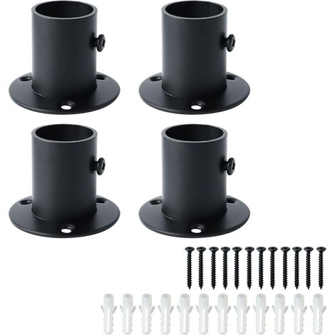 Lot de 4 Support de tige, Acier inoxydable, Diamètre 25mm, Base épaissie, Réglable, Pour armoire rideau douche