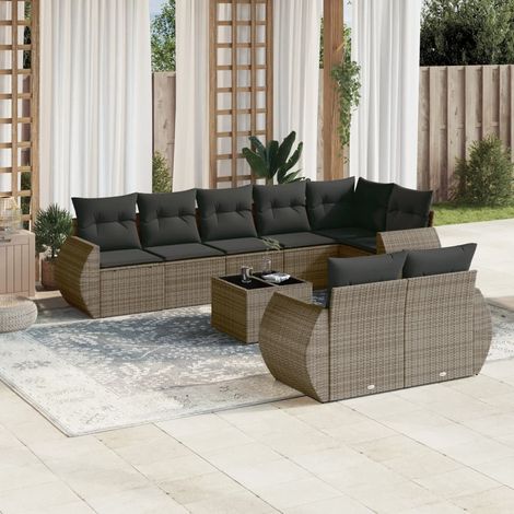 Canapé Salon Jardin 7 Pièces Résine Tressée Gris avec Coussins Amovibles, Modulaire et Résistant aux UV (1/5)