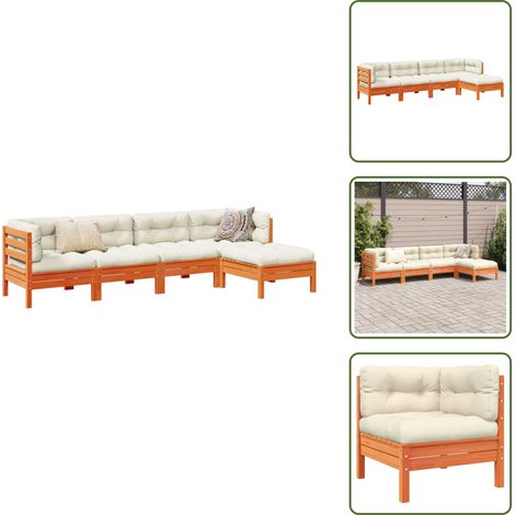 Cojines para sofás - vidaXL Set de sofás jardín 5 pzas con cojines madera pino marrón cera - Sofás de exterior