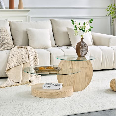 Table basse moderne 90x70x44 cm en MDF et verre, gain de place pour salon FLORAGRACE (1/5)