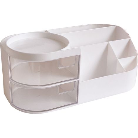 Organiseur de stylos à 2 tiroirs, porte-crayons multifonctionnel, organisateur de bureau pour fournitures artistiques et de papeterie, blanc (1/5)