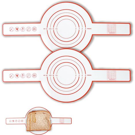 Paquete de 2 tapetes de silicona reutilizables para hornear con asas, aptos para pan y masa, antiadherentes, resistentes al calor, tapetes de silicona para horno, color rojo. (1/3)