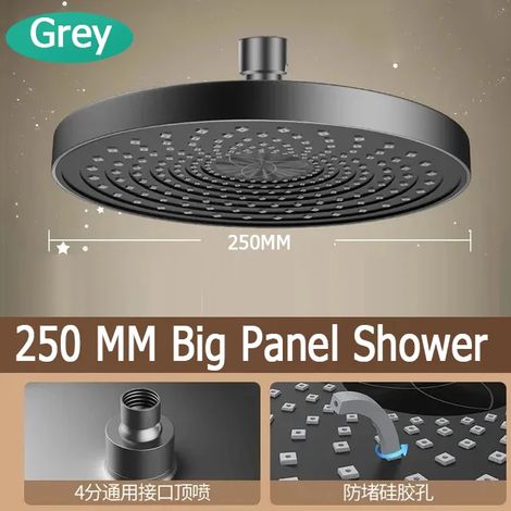 (Douche à panneau gris) Ensemble de douche à grand débit de 25 cm (10 pouces) avec pommeau de douche de plafond à haute pression et jet pluie, 3 modes. Douche de salle de bain ABS haute pression. (1/5)