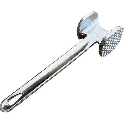 Mazo para carne, utensilio de cocina de doble cara, fabricado en aleación de aluminio resistente, pequeño, 4,5 x 19 cm, color plata. (1/5)