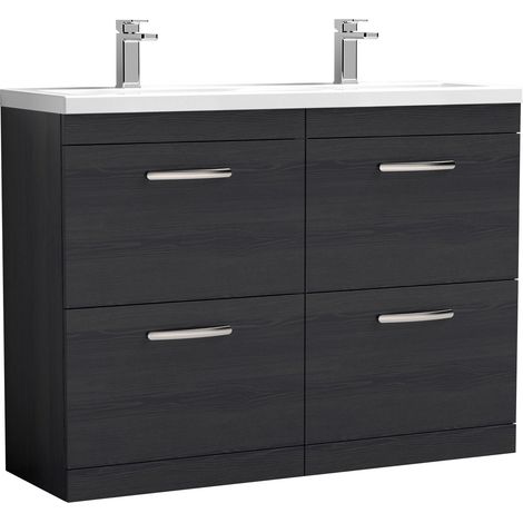 Millwich Contemporary 4 Drawer Floor Standing Vanity Unit with Basin, Charcoal Black, 1200mm