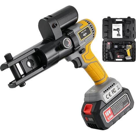 Herramienta de crimpado electrohidráulica, juegos de matrices de 10 a 240 mm, apta para cobre de 240 mm², apta para aluminio de 185 mm², fuerza de salida de 90 kN, carrera de trabajo de 17 mm.