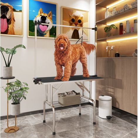 Tavolo toelettatura cani pieghevole, 107 x 60 x 170 cm, altezza regolabile 20-80 cm, nero OKMYHOME (1/5)