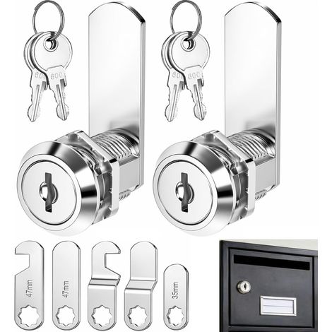 2 Pièces Serrure Boite aux Lettres 16mm, Barillet Boite aux Lettres avec 5 Plaques de Serrure Différentes et 2 Clés, Serrure Armoire Métallique Universelle, Verrou pour Placard Casier Classeur (1/5)
