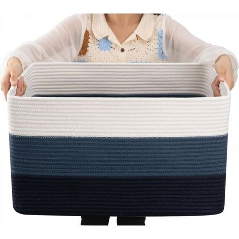 Panier à couverture noir et bleu trois pièces 482823cm 1 panier rectangulaire en corde de coton tressé rangement de puériculture avec poignée (1/5)