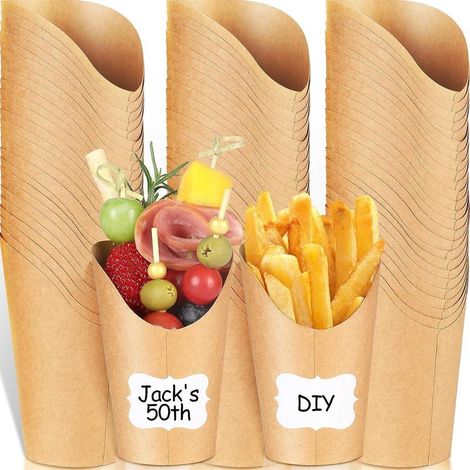 100 Pièces Porte-Frites Jetable, 360ml Coupes à Frites En Papier Kraft Gobelets Jetables pour Fêtes à Emporter pour Charcuterie Snack Gaufre Popcorn Sandwich Dessert Crème Glacée (1/5)