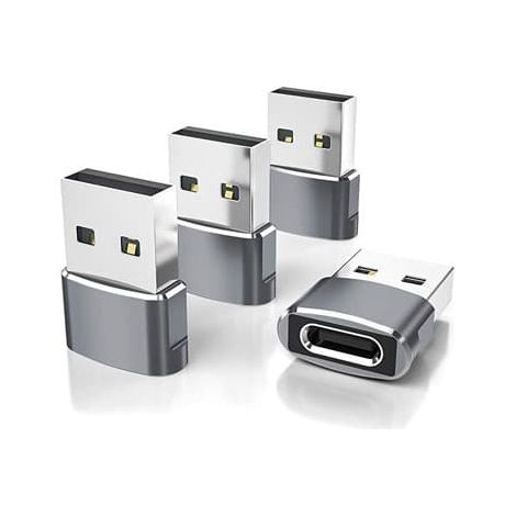 Ecleanfy - Lot de 4 adaptateurs USB vers USB-C, convertisseur chargeur de voiture Type-C femelle vers A mâle pour les nouveaux iPhone 16 Pro Max Plus 15 14 13, Appl-FD17-ROG (1/5)