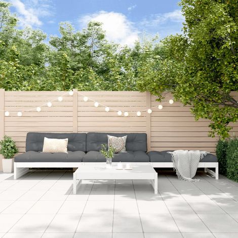 4-tlg. Garten-Lounge-Set mit Kissen Weiß Massivholz vidaXL (1/5)