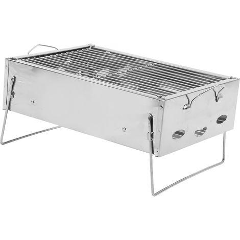 Barbecue d'extérieur portable et pliable en acier inoxydable, fonctionnant au charbon de bois, idéal pour les pique-niques et le camping. (1/5)