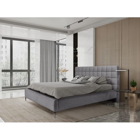 Bett MILLIO – Anthrazitgrau – 180x200 cm – Chenille-Bouclé-Stoff – Lattenrost inklusive – 5-Sterne-Hotelkomfort