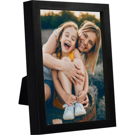 Cornice portafoto 10x15 cm, da appoggio o da appendere, in MDF nero, BD art.